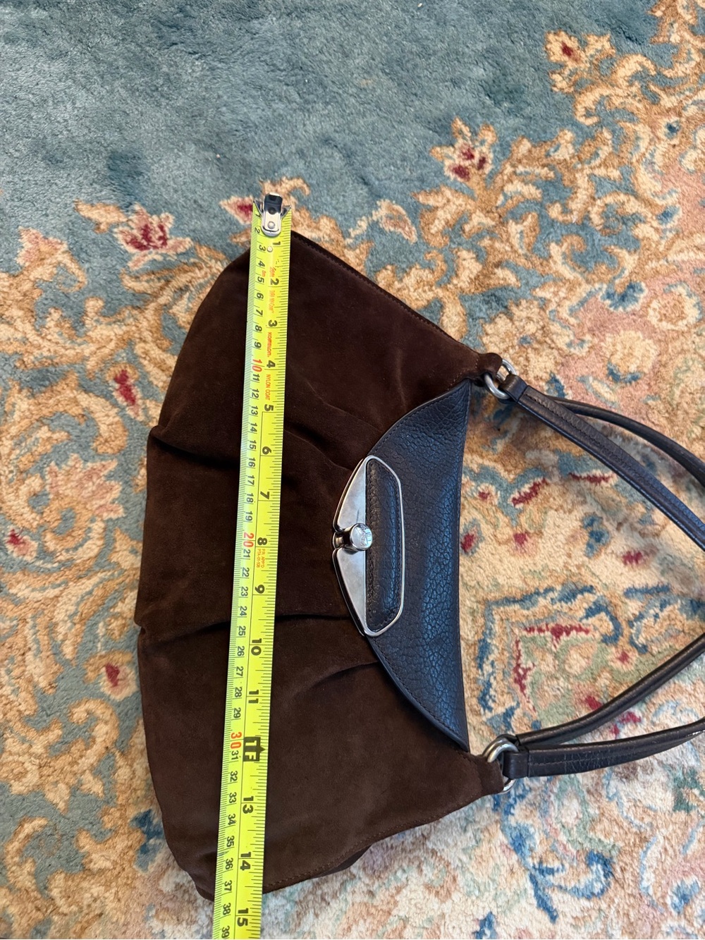 Furla Brown Suede and Dark Brown Leather Shoulder Bag - Picture 4 of 5